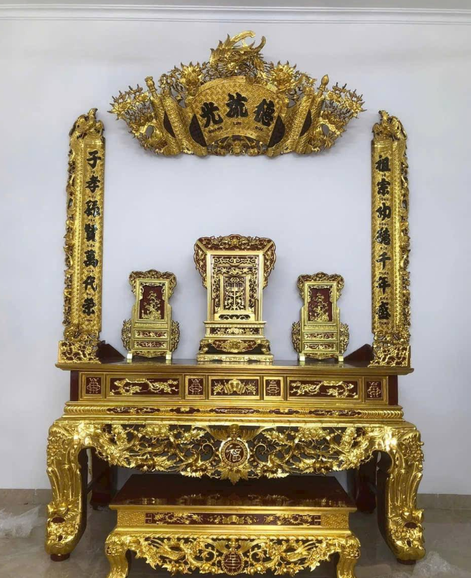 Bộ sập thờ Ngũ Phúc sơn son thếp vàng cho anh Sơn - Nghệ nhân Sơn Vũ